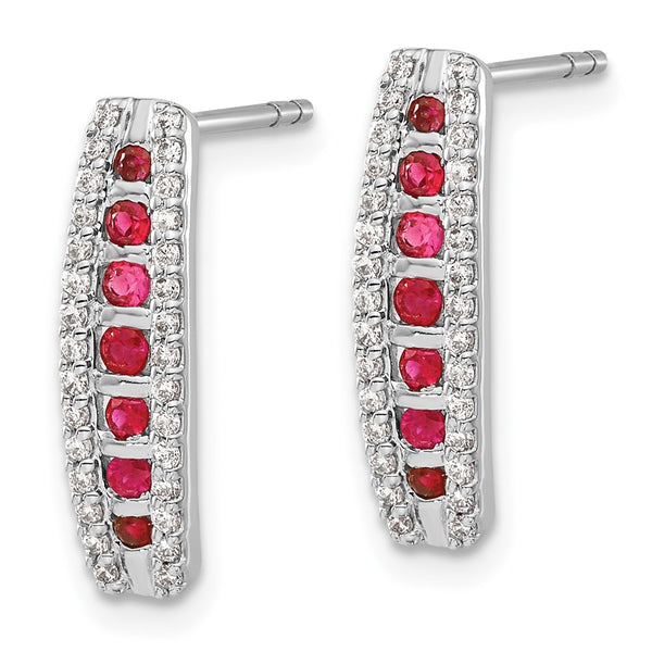 14K White Gold 1/3 Carat Lab-Grown Diamond Earrings, Ruby Accents