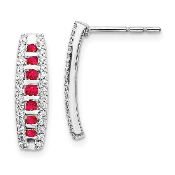14K White Gold 1/3 Carat Lab-Grown Diamond Earrings, Ruby Accents