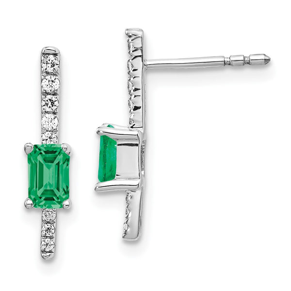 14K White Gold Fancy Earrings with Diamonds, Emeralds