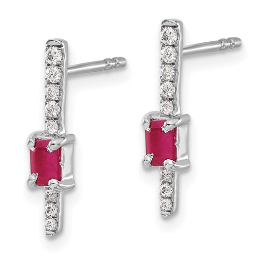 Buy 14K White Gold Fancy Earrings with Diamonds & Rubies - Stylish Luxury!