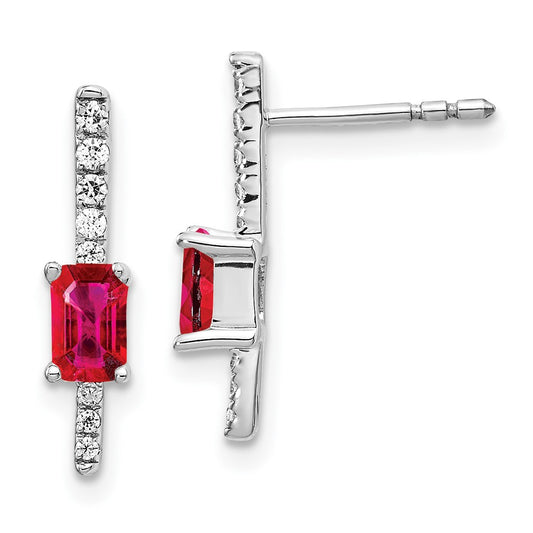 Buy 14K White Gold Fancy Earrings with Diamonds & Rubies - Stylish Luxury!