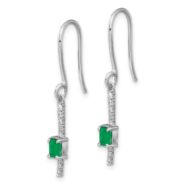 14K White Gold Fancy Earrings with Diamonds & Emeralds