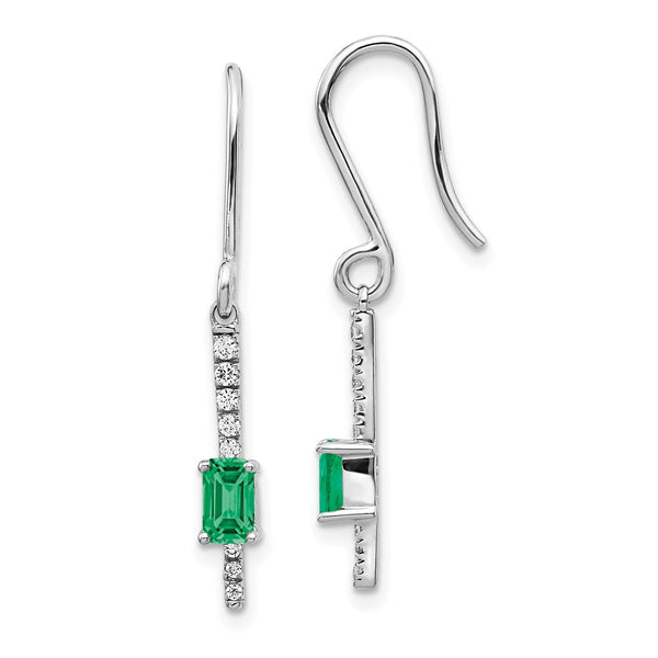14K White Gold Fancy Earrings with Diamonds & Emeralds