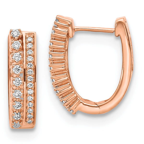 14K Rose Gold Diamond Hoop Earrings - 1.5"