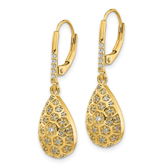 High-Quality 14K Gold Honeycomb Diamond Leverback Earrings - Stylish Value!