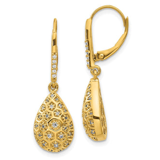 High-Quality 14K Gold Honeycomb Diamond Leverback Earrings - Stylish Value!