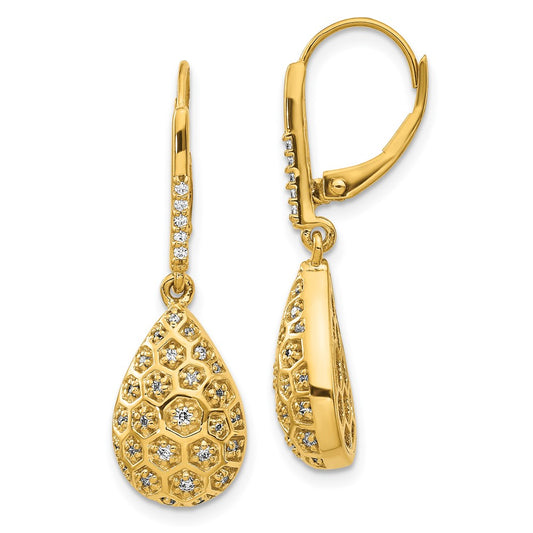 High-Quality 14K Gold Honeycomb Diamond Leverback Earrings - Stylish Value!