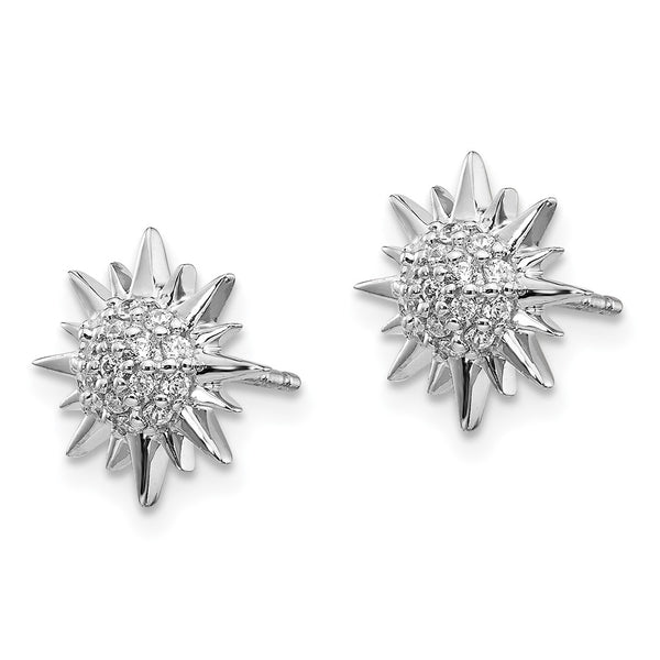 14K White Gold Diamond Sun & Star Earrings