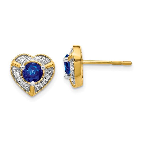 14K Gold Fancy Heart Earrings with Diamonds & Sapphires