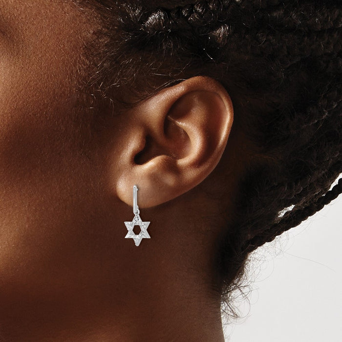 Buy 14K White Gold Diamond Star of David Dangle Earrings | Stylish & Affordable-3