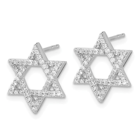 Designer 14K White Gold Diamond-Studded Star of David Earrings | Stylish Luxury
