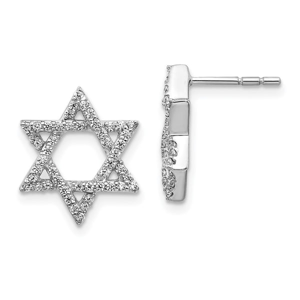 14K White Gold Diamond-Studded Star of David Earrings
