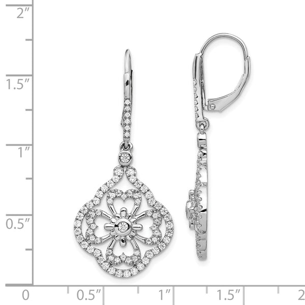 14K White Gold Diamond-Studded Leverback Earrings