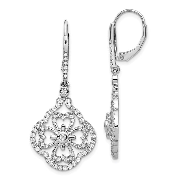 14K White Gold Diamond-Studded Leverback Earrings