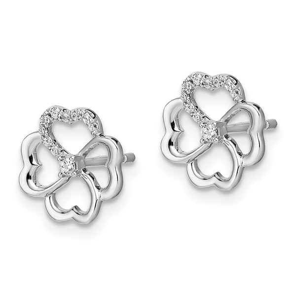 14K White Gold Diamond Clover Earrings