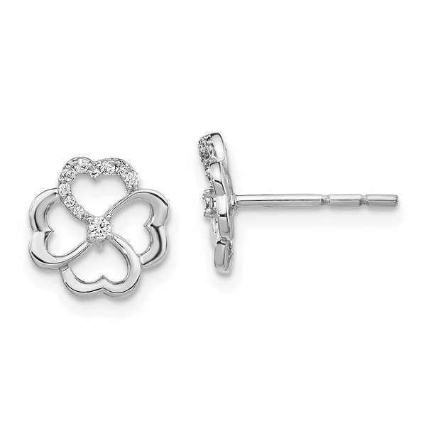 14K White Gold Diamond Clover Earrings