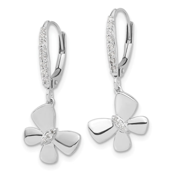 14K White Gold Diamond Butterfly Drop Earrings