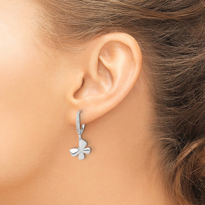 Exclusive 14K White Gold Diamond Butterfly Drop Earrings - Stylish Luxury Value-3