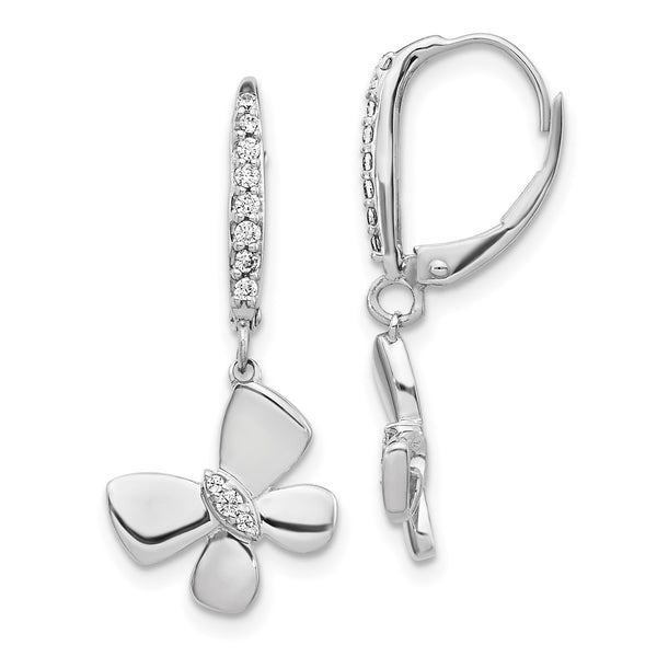 14K White Gold Diamond Butterfly Drop Earrings