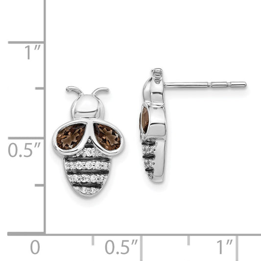 High-Quality 14K White Gold Bee Earrings with Diamonds & Smoky Quartz - Stylish Value