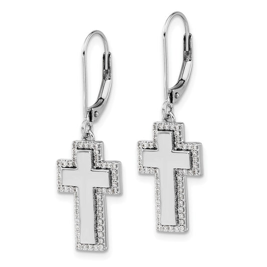Buy Stylish 14K White Gold Diamond-Studded Cross Leverback Earrings