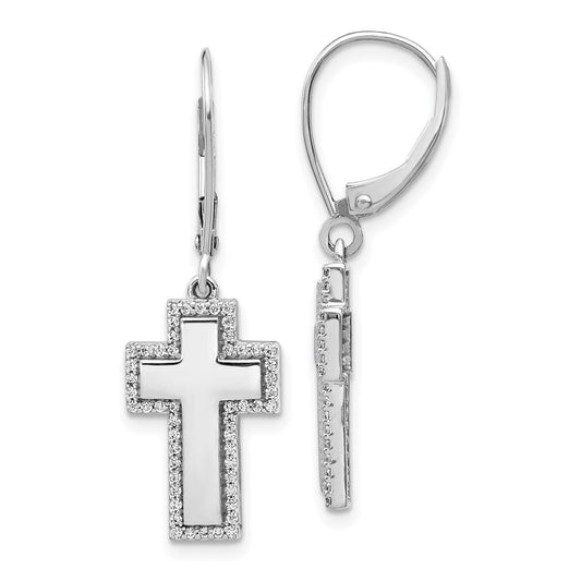 Buy Stylish 14K White Gold Diamond-Studded Cross Leverback Earrings