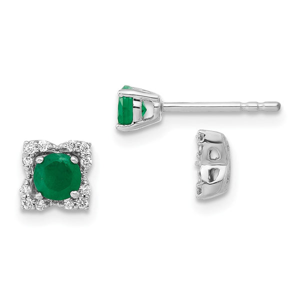 14K White Gold Diamond & Emerald Jacket Stud Earrings