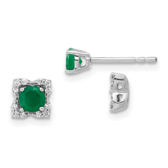 Exclusive 14K White Gold Diamond & Emerald Jacket Stud Earrings | Stylish Luxury