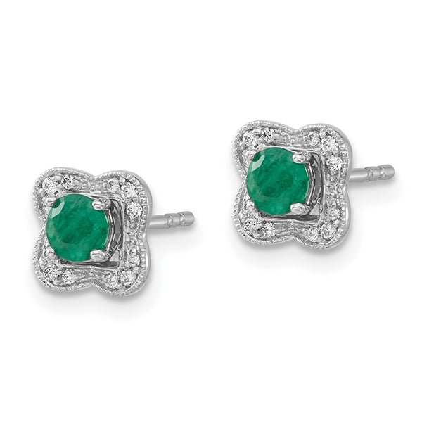 14K White Gold Diamond & Emerald Stud Earrings, 0.85mm Jacket