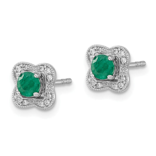 Buy Stylish 14K White Gold Diamond & Emerald Stud Earrings, 0.85mm Jacket