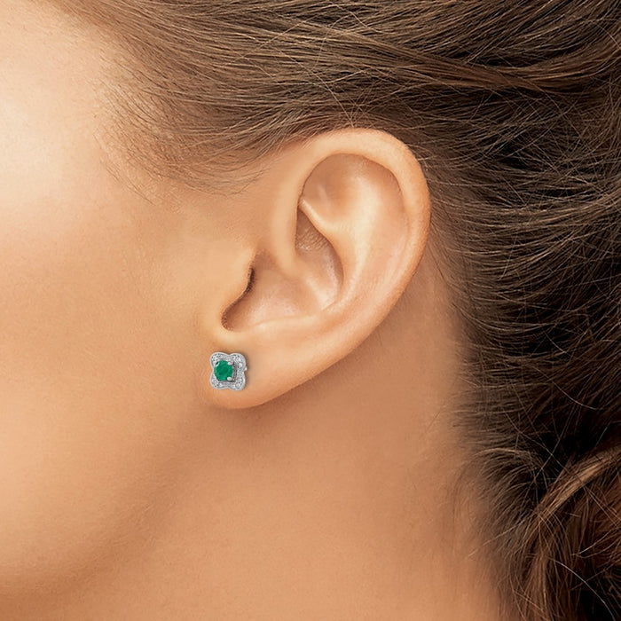 Buy Stylish 14K White Gold Diamond & Emerald Stud Earrings, 0.85mm Jacket-3