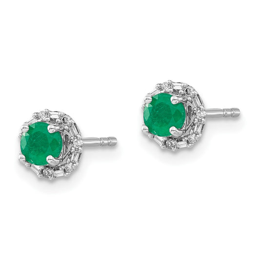 Buy Stylish 14K White Gold Diamond & Emerald Jacket Stud Earrings - 0.85mm
