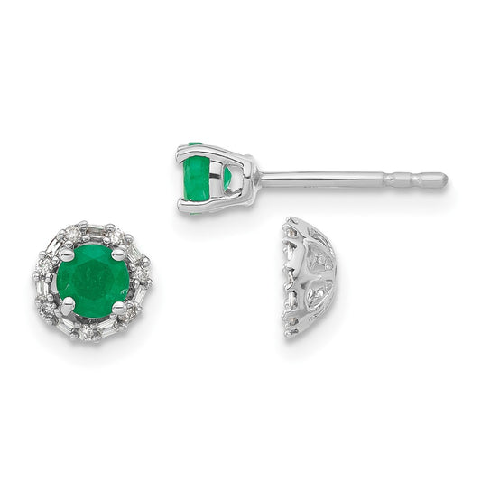 Buy Stylish 14K White Gold Diamond & Emerald Jacket Stud Earrings - 0.85mm