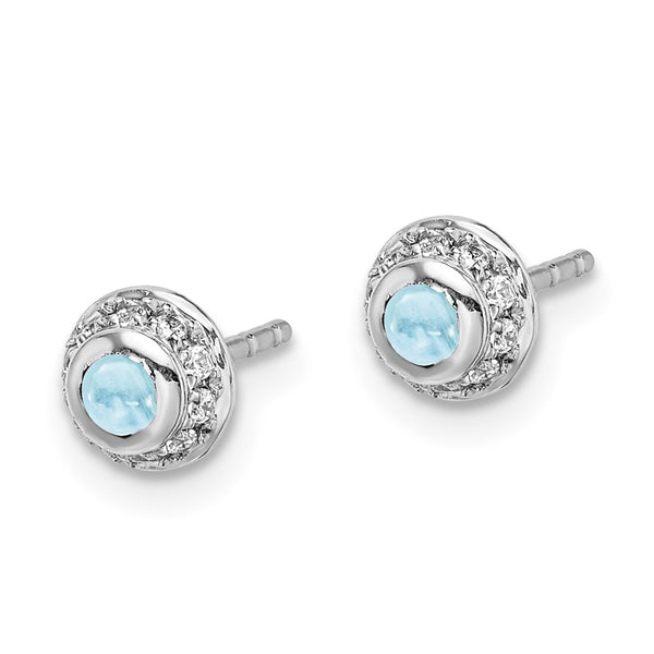 14K White Gold Earrings with Diamond Accents & Aquamarine