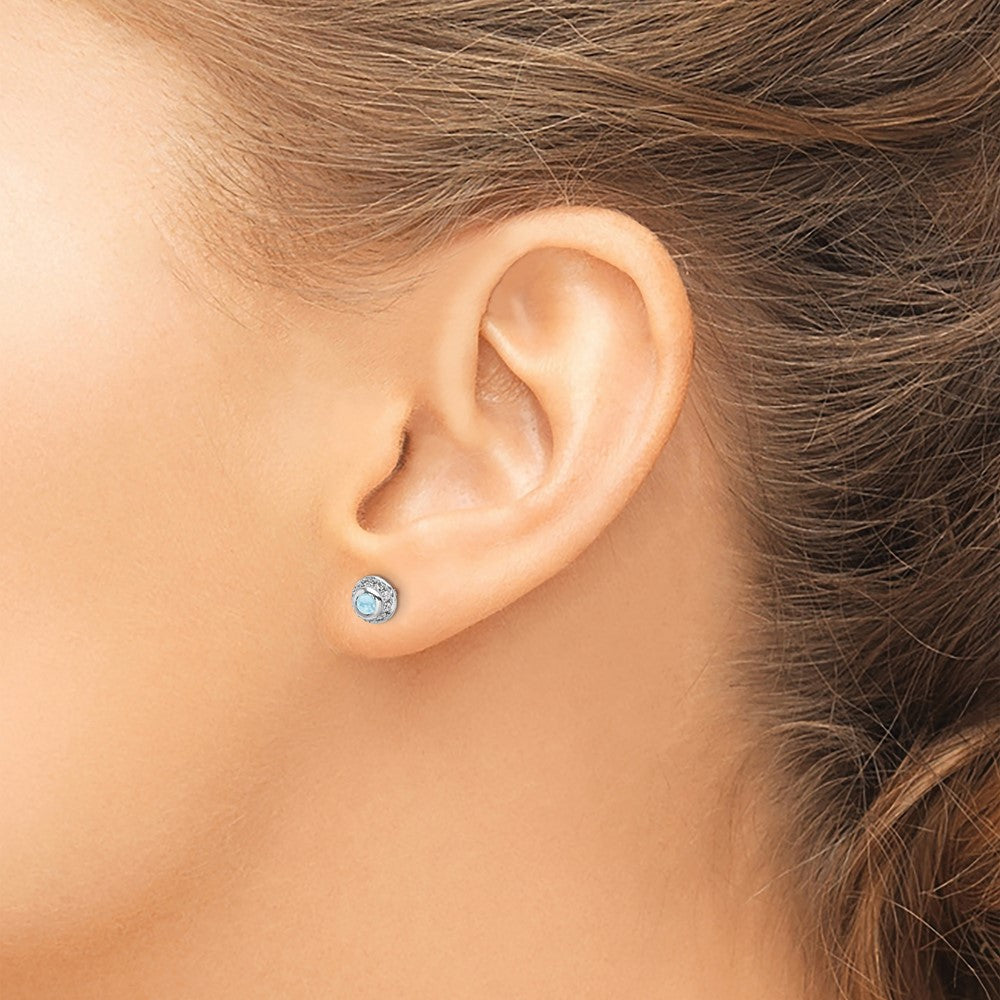 Shop 14K White Gold Earrings with Diamond Accents & Aquamarine - Stylish Value