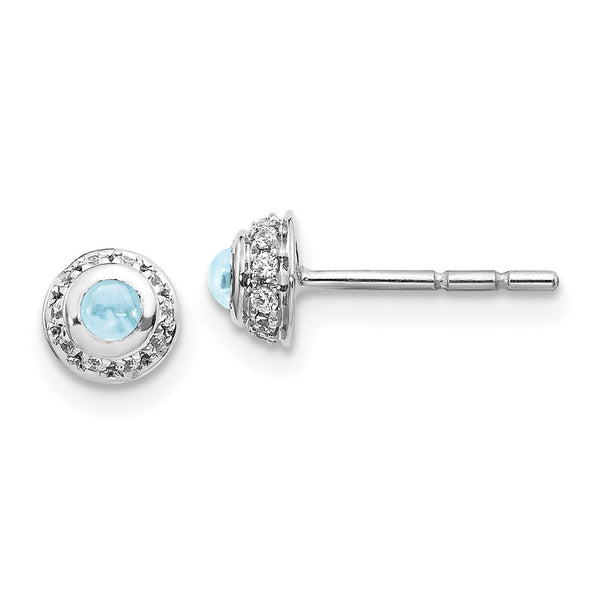 14K White Gold Earrings with Diamond Accents & Aquamarine