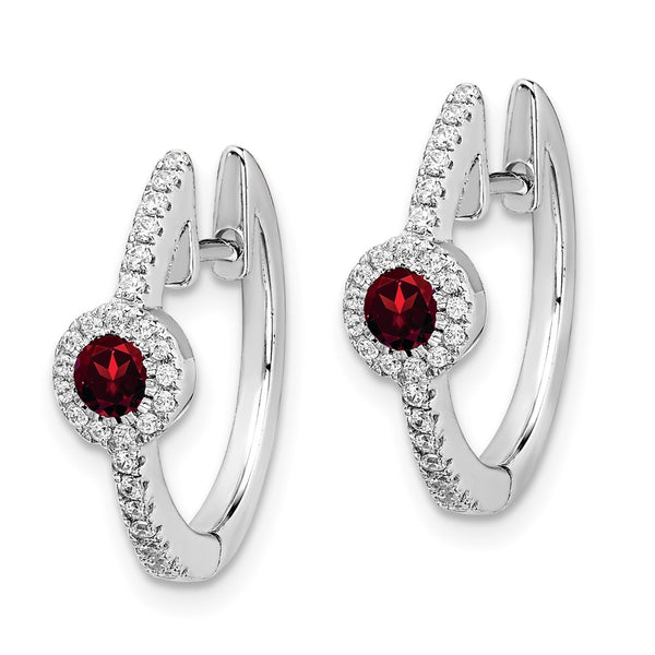 14K White Gold Earrings with Diamond Accents & Garnet - Style GR1-1002823