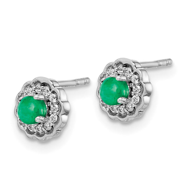 14K White Gold Earrings with Diamond Accents & Emeralds - Style GR1-1002826
