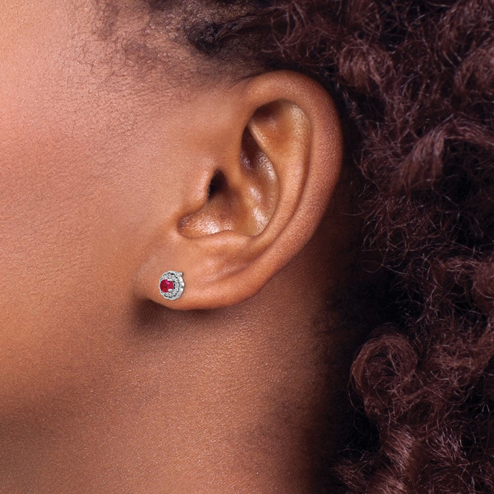 High-Quality 14K White Gold Earrings with Diamond Accents & Ruby | Stylish Value
