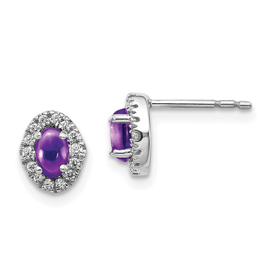 Exclusive 14K White Gold Amethyst Cabochon & Diamond Earrings - Stylish Value