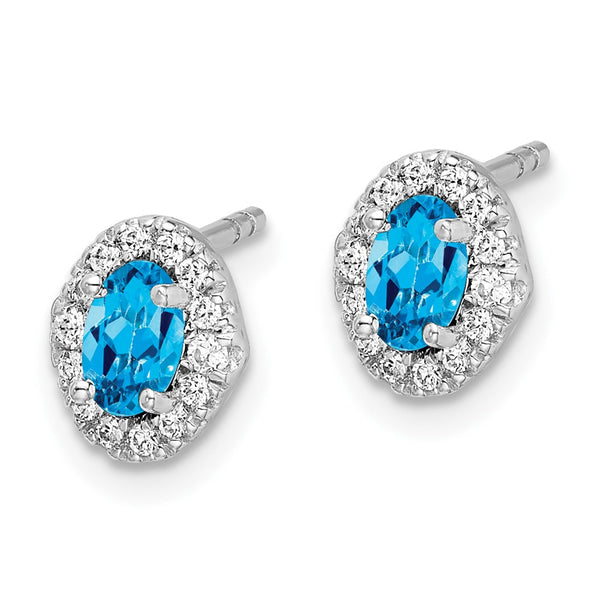14K White Gold Earrings with Diamond Accents & Blue Topaz