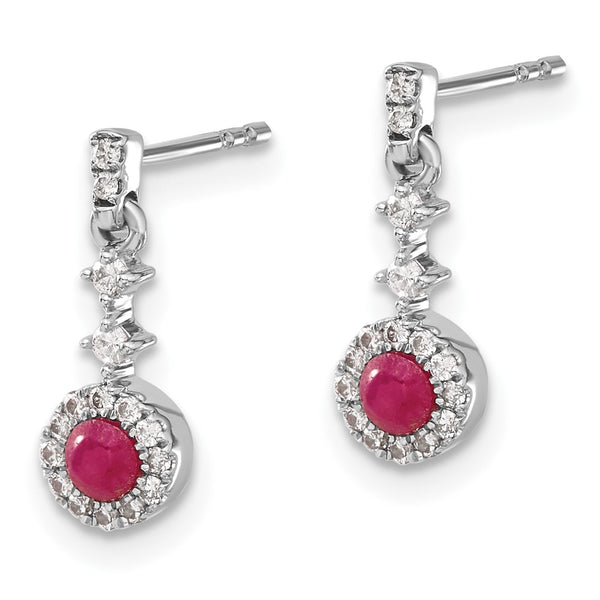 14K White Gold Dangle Earrings with 1/6 Carat Diamond & Ruby