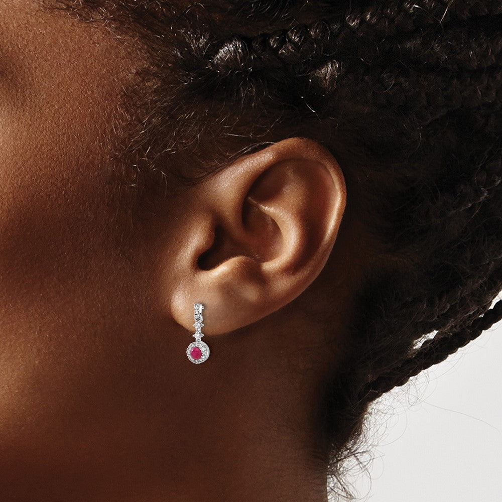 Exclusive 14K White Gold Dangle Earrings with 1/6 Carat Diamond & Ruby