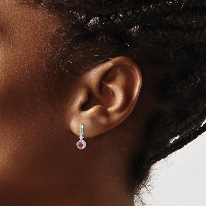 Exclusive 14K White Gold Dangle Earrings with 1/6 Carat Diamond & Ruby-3