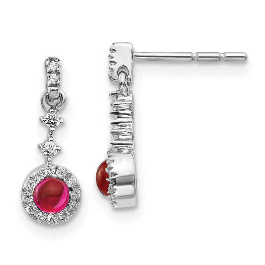Exclusive 14K White Gold Dangle Earrings with 1/6 Carat Diamond & Ruby