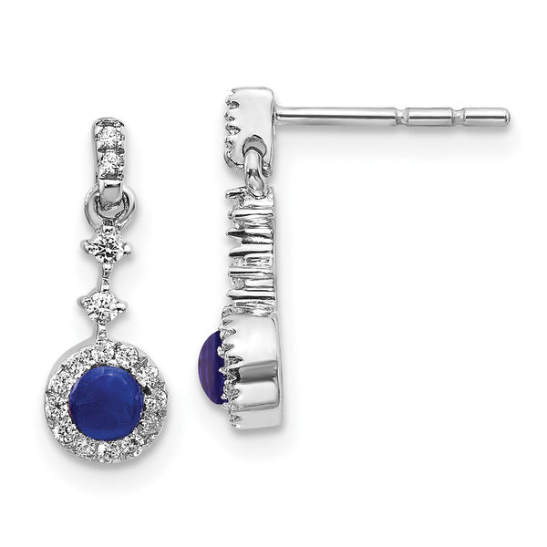 14K White Gold Dangle Earrings with 1/6 Carat Diamonds & Sapphires
