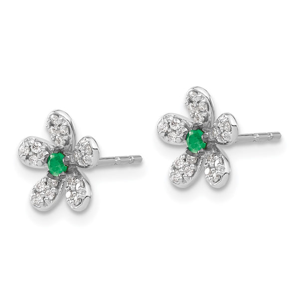 14K White Gold Emerald & Diamond Earrings - Style GR1-1002842