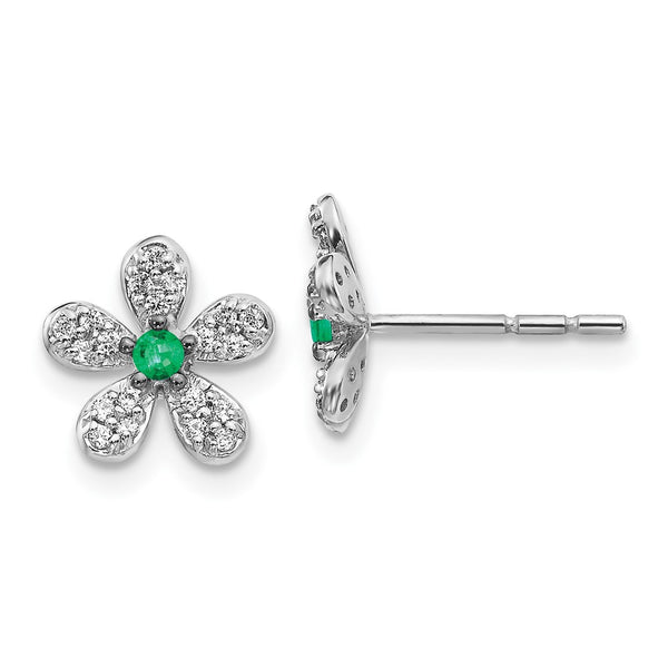 14K White Gold Emerald & Diamond Earrings - Style GR1-1002842