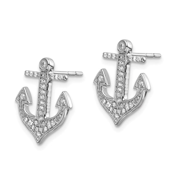 14K White Gold Diamond Anchor Stud Earrings