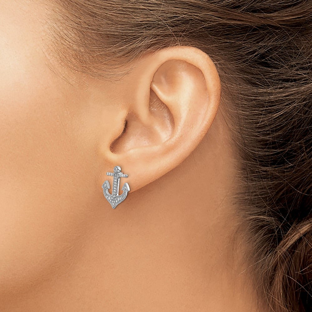 Shop Exclusive 14K White Gold Diamond Anchor Stud Earrings - Stylish & Affordable!